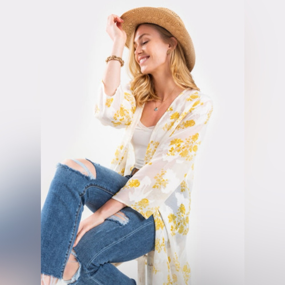 💚💛💎Floral Sheer Kimono Cardigan